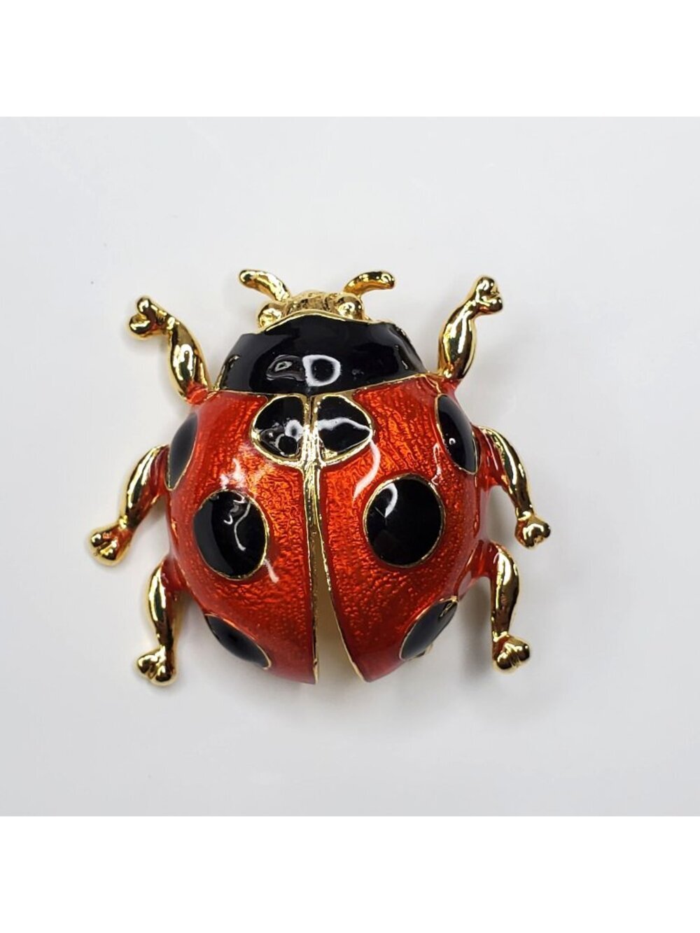 VTG Giovanni Ladybug Brooch Pin Gold-Tone Red & Black Enamel 1.25 Inches